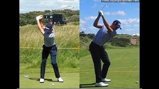 Justin Thomas golf swing  Long Iron faceon amp downtheline July 2017 [upl. by Yerga]